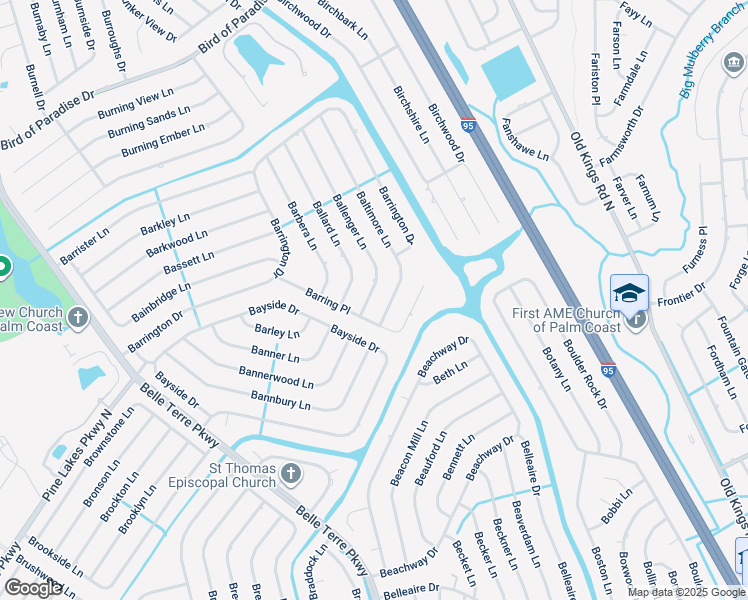 map of restaurants, bars, coffee shops, grocery stores, and more near 61 Ballenger Lane in Palm Coast