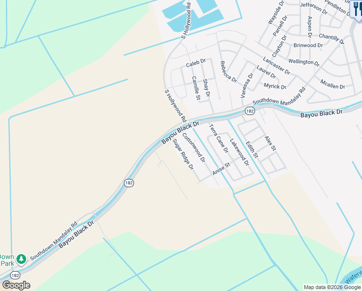 map of restaurants, bars, coffee shops, grocery stores, and more near 107 Sugar Ridge Drive in Houma