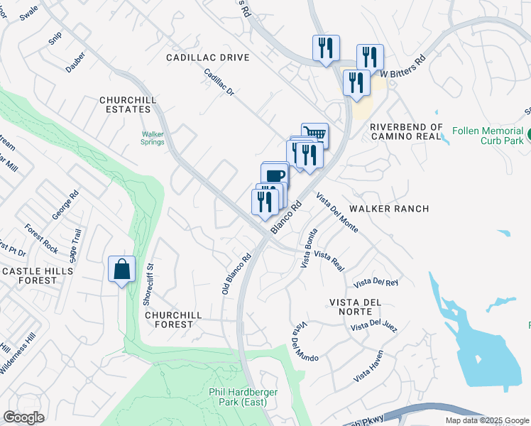 map of restaurants, bars, coffee shops, grocery stores, and more near 403 Runnymede Lane in San Antonio