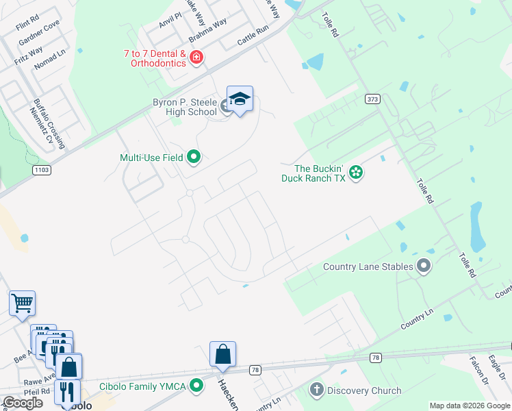 map of restaurants, bars, coffee shops, grocery stores, and more near 553 Tolle Road in Cibolo