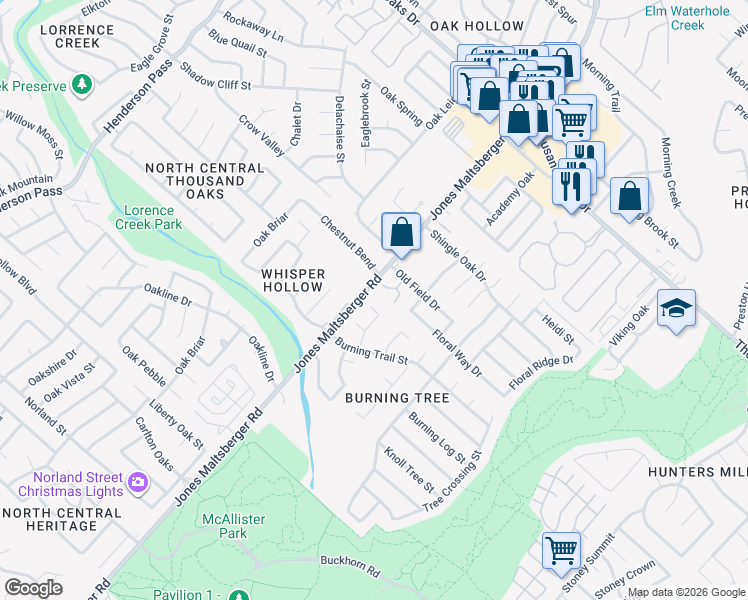 map of restaurants, bars, coffee shops, grocery stores, and more near 2611 Lone Summit Street in San Antonio