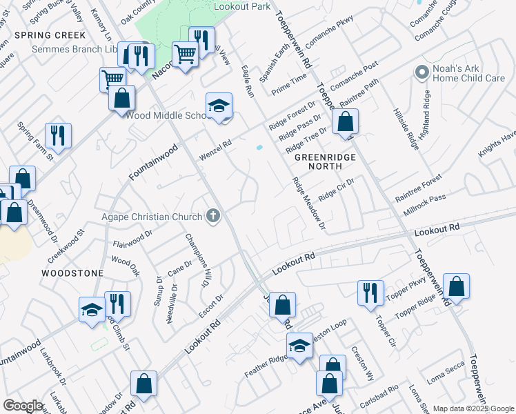 map of restaurants, bars, coffee shops, grocery stores, and more near 14412 Woods Hole Drive in San Antonio