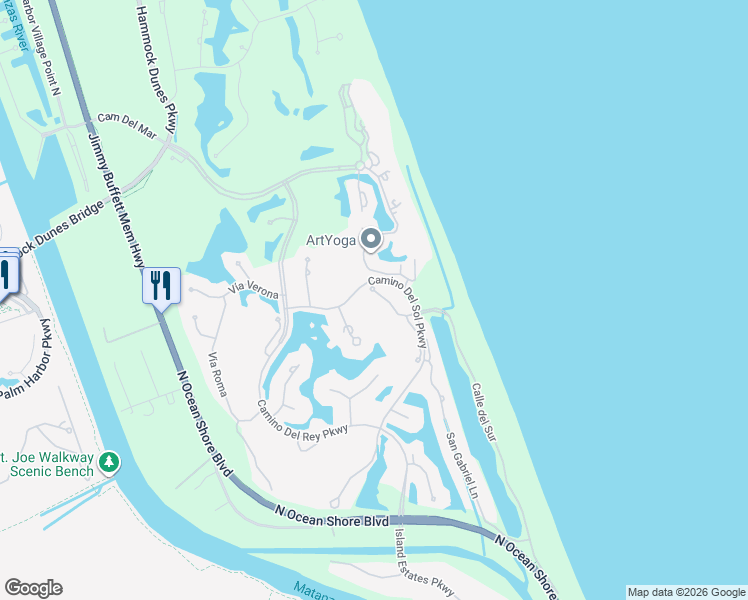 map of restaurants, bars, coffee shops, grocery stores, and more near 17 Montilla Place in Palm Coast