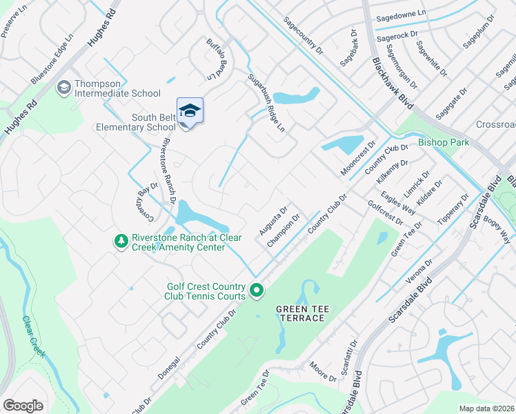 map of restaurants, bars, coffee shops, grocery stores, and more near 2015 Hughes Ranch Road in Houston