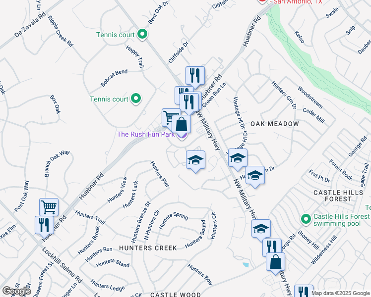 map of restaurants, bars, coffee shops, grocery stores, and more near 2914 Olmos Creek Drive in San Antonio