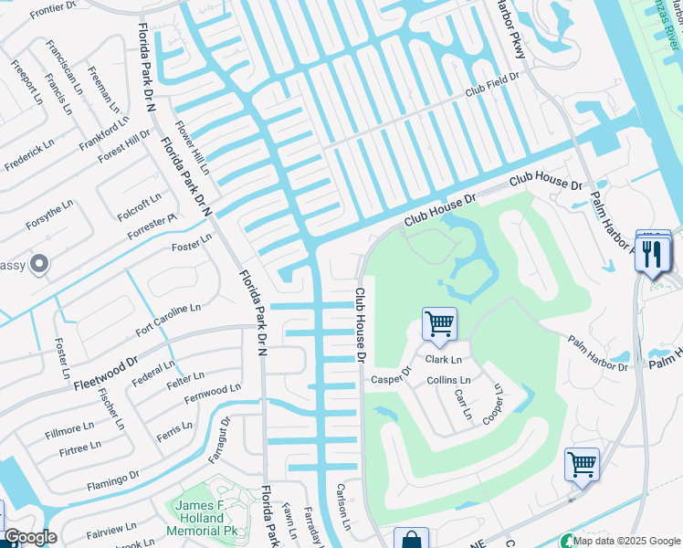 map of restaurants, bars, coffee shops, grocery stores, and more near 40 Clubhouse Drive in Palm Coast