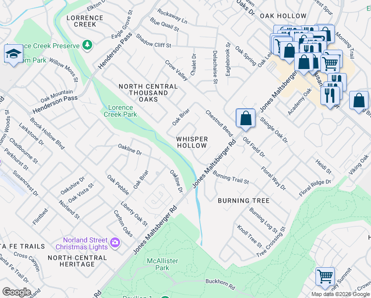 map of restaurants, bars, coffee shops, grocery stores, and more near 2426 Burning Trail Street in San Antonio
