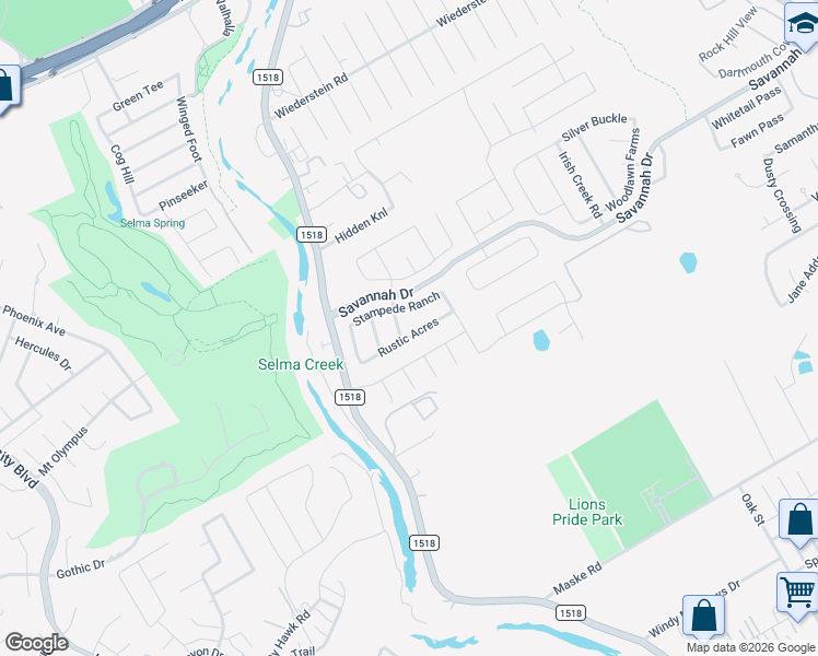 map of restaurants, bars, coffee shops, grocery stores, and more near 208 Rustic Acres in Selma