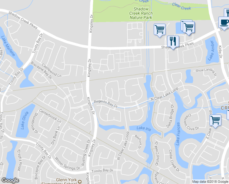 map of restaurants, bars, coffee shops, grocery stores, and more near 2211 Rocky Cove Court in Pearland