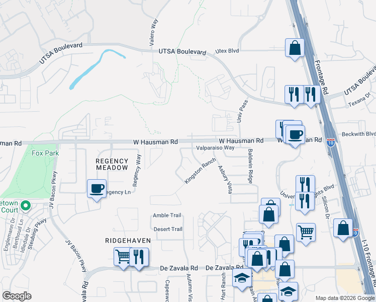map of restaurants, bars, coffee shops, grocery stores, and more near 13306 Concordia Oak in San Antonio