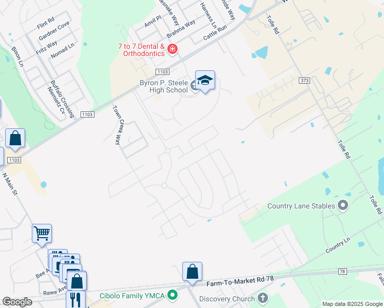 map of restaurants, bars, coffee shops, grocery stores, and more near Unnamed Road in Cibolo