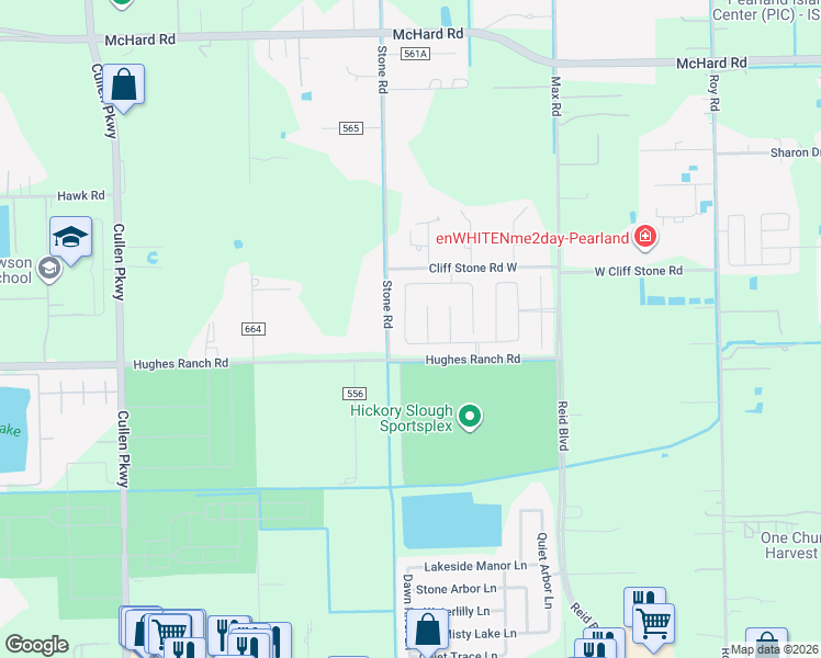 map of restaurants, bars, coffee shops, grocery stores, and more near 2010 Granite Pass Drive in Pearland