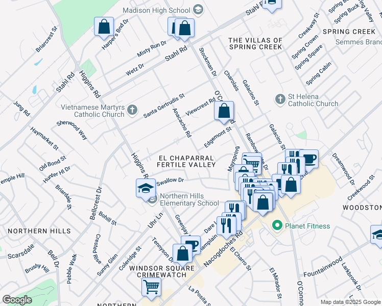 map of restaurants, bars, coffee shops, grocery stores, and more near 5023 Anacacho Street in San Antonio