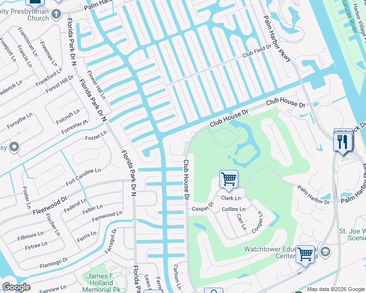 map of restaurants, bars, coffee shops, grocery stores, and more near 48 Clubhouse Drive in Palm Coast