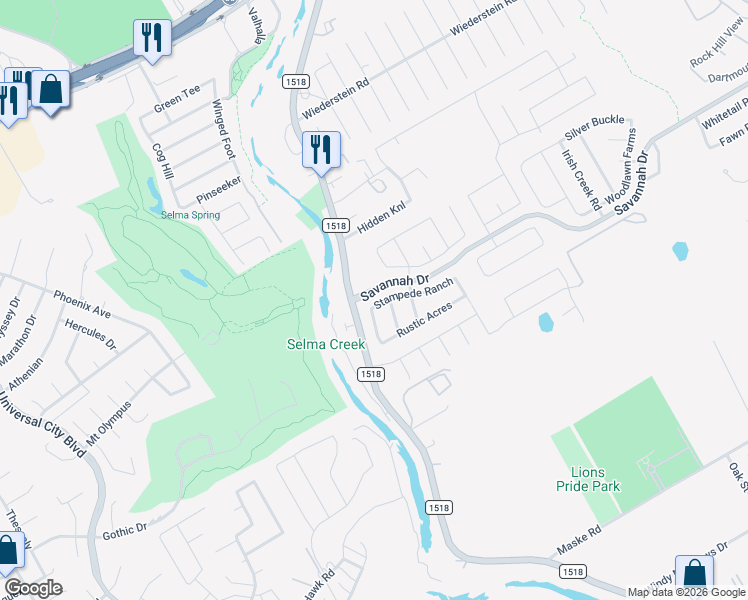 map of restaurants, bars, coffee shops, grocery stores, and more near 113 Stampede Ranch in Selma