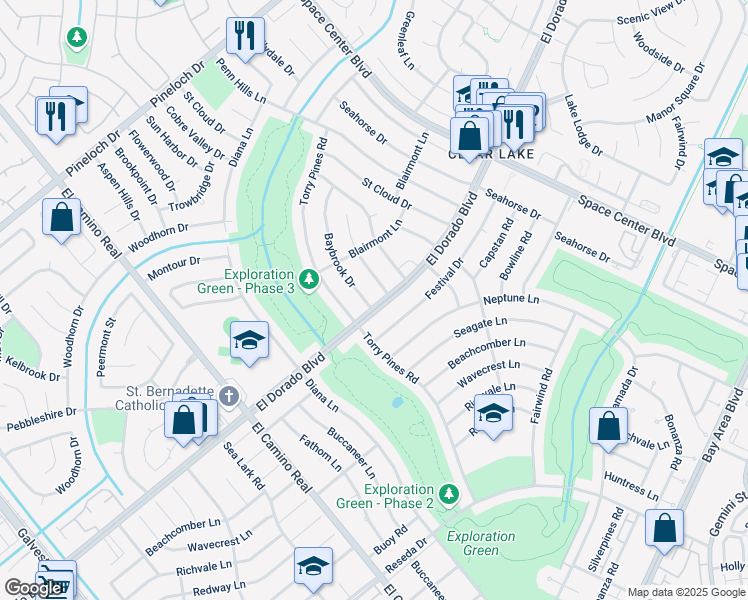 map of restaurants, bars, coffee shops, grocery stores, and more near 15526 Banff Street in Houston