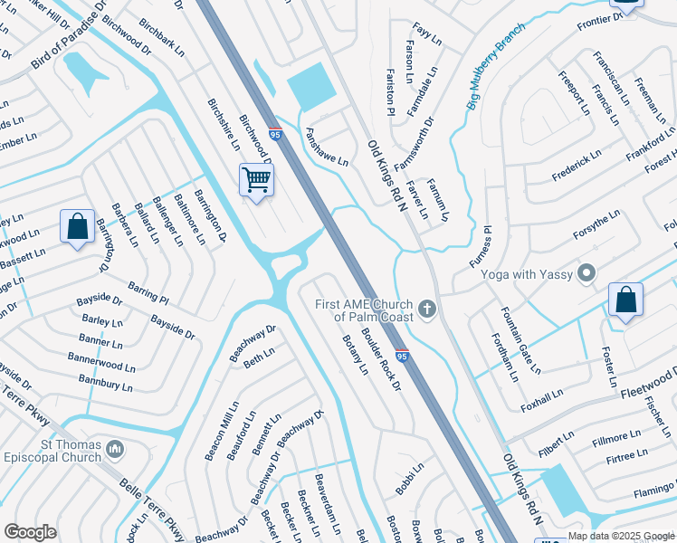 map of restaurants, bars, coffee shops, grocery stores, and more near 189 Boulder Rock Drive in Palm Coast