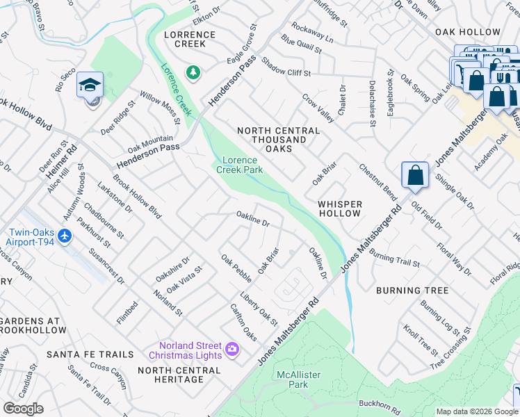 map of restaurants, bars, coffee shops, grocery stores, and more near 212 Oak Castle Drive in San Antonio