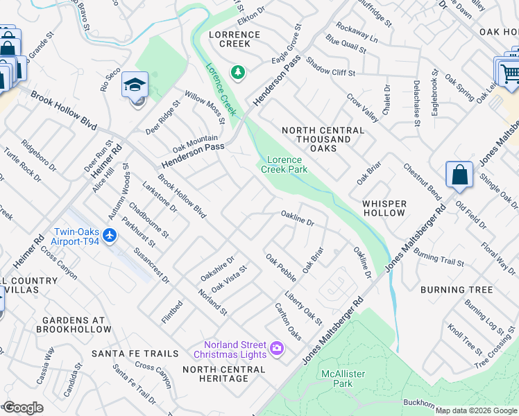 map of restaurants, bars, coffee shops, grocery stores, and more near 2103 Mollys Way Drive in San Antonio