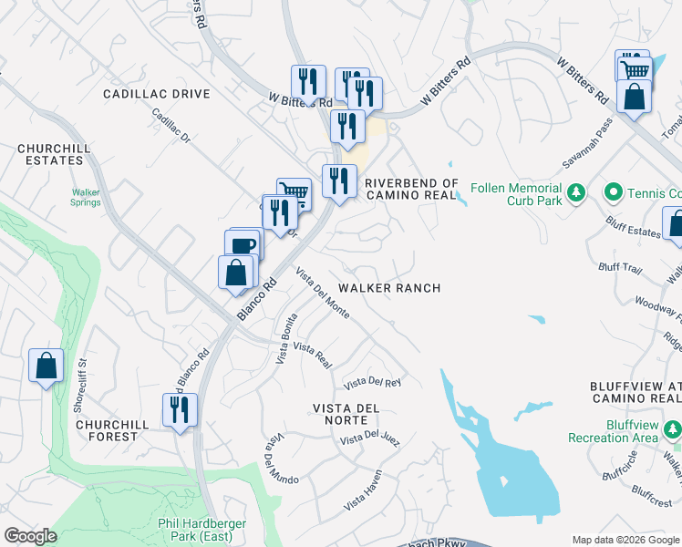 map of restaurants, bars, coffee shops, grocery stores, and more near 1339 Charlisas Way in San Antonio