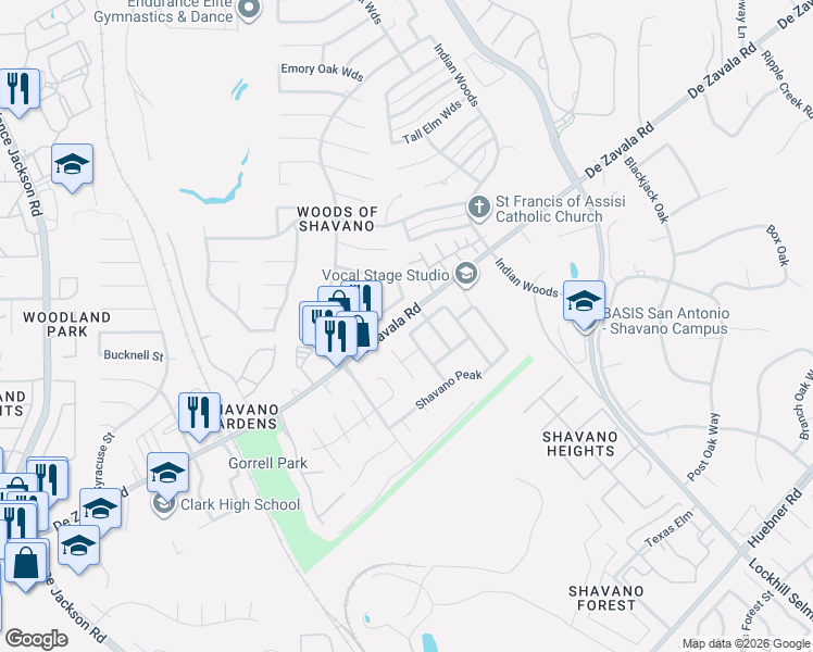 map of restaurants, bars, coffee shops, grocery stores, and more near 4403 Shavano Spring in San Antonio