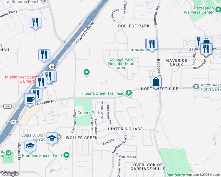 map of restaurants, bars, coffee shops, grocery stores, and more near 7706 Nature Pass in San Antonio