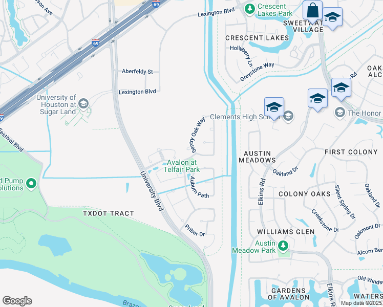 map of restaurants, bars, coffee shops, grocery stores, and more near 2603 Macoma Court in Sugar Land