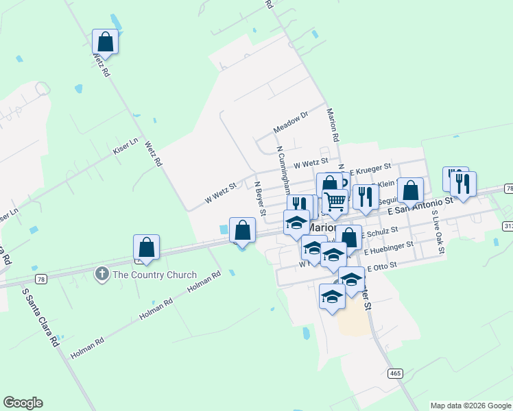 map of restaurants, bars, coffee shops, grocery stores, and more near 210 North Beyer Street in Marion