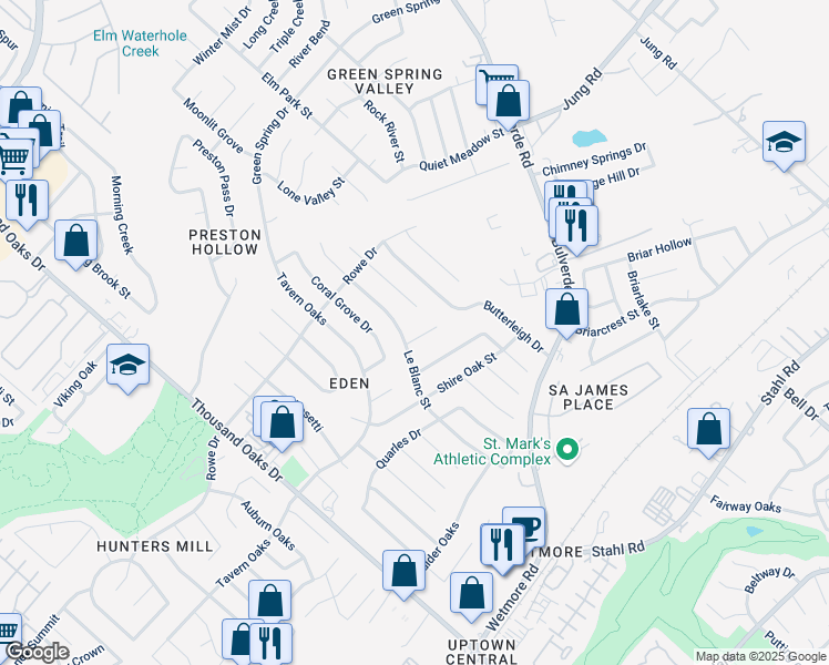 map of restaurants, bars, coffee shops, grocery stores, and more near 14115 Kint Circle Street in San Antonio