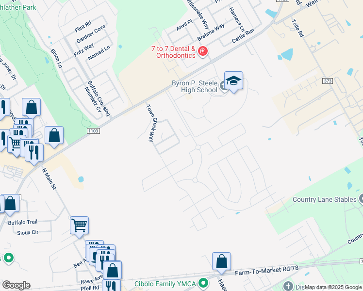 map of restaurants, bars, coffee shops, grocery stores, and more near 149 Clapboard Run in Cibolo