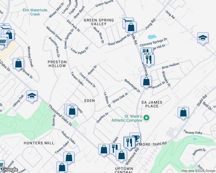 map of restaurants, bars, coffee shops, grocery stores, and more near 14115 Kint Circle Street in San Antonio