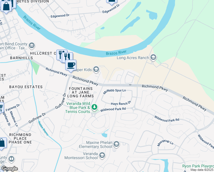 map of restaurants, bars, coffee shops, grocery stores, and more near 2003 Williams Way Boulevard in Richmond