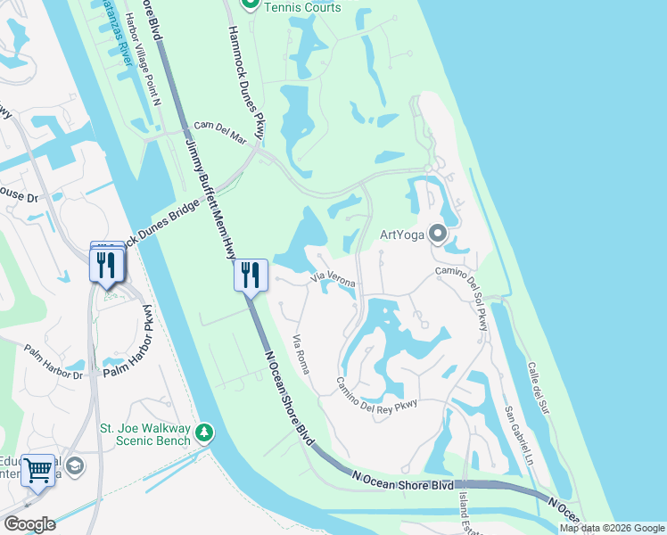 map of restaurants, bars, coffee shops, grocery stores, and more near 4 Vía Capri in Palm Coast