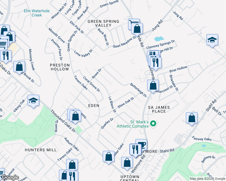 map of restaurants, bars, coffee shops, grocery stores, and more near 14115 Kint Circle Street in San Antonio