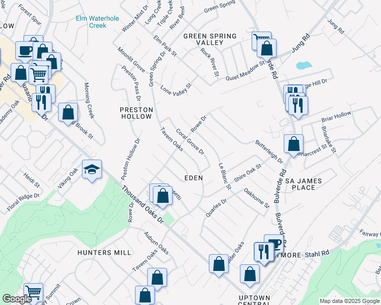 map of restaurants, bars, coffee shops, grocery stores, and more near 3315 Tavern Oaks in San Antonio