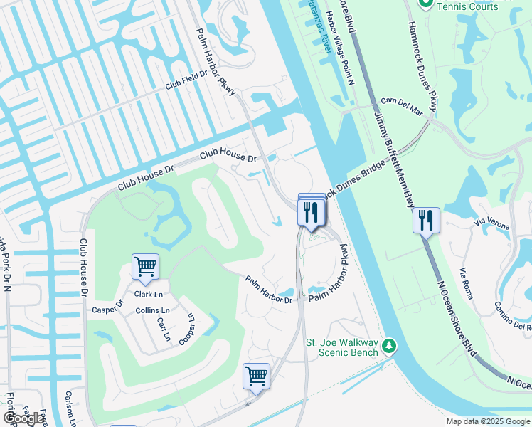 map of restaurants, bars, coffee shops, grocery stores, and more near 1300 Misty Harbor Trace in Palm Coast