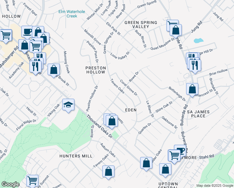 map of restaurants, bars, coffee shops, grocery stores, and more near 3239 Falcon Grove Drive in San Antonio