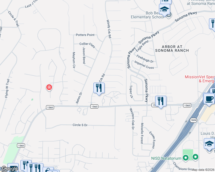 map of restaurants, bars, coffee shops, grocery stores, and more near 9307 Tyler Oaks in Helotes
