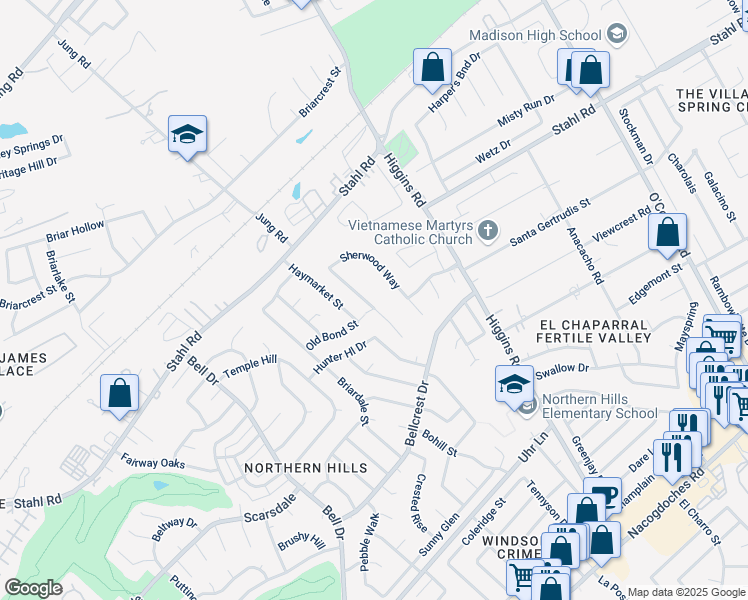 map of restaurants, bars, coffee shops, grocery stores, and more near 4467 Stradford Place in San Antonio