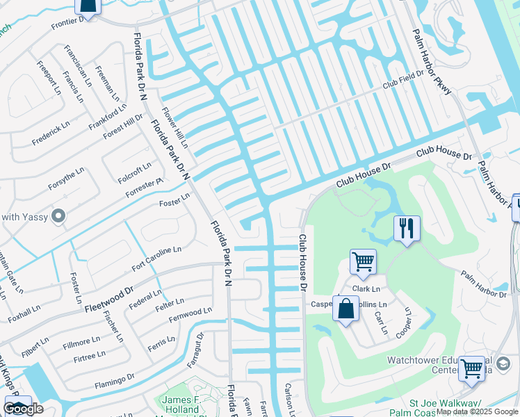 map of restaurants, bars, coffee shops, grocery stores, and more near 14 Floyd Court in Palm Coast