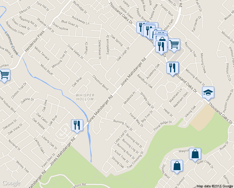 map of restaurants, bars, coffee shops, grocery stores, and more near 2675 Chestnut Bend in San Antonio