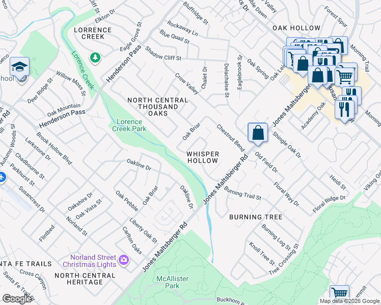 map of restaurants, bars, coffee shops, grocery stores, and more near 14200 Butlers Bridge in San Antonio