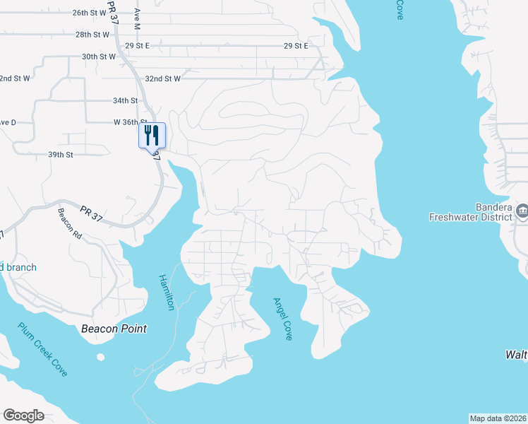 map of restaurants, bars, coffee shops, grocery stores, and more near 166 Escondido Lane in Lakehills