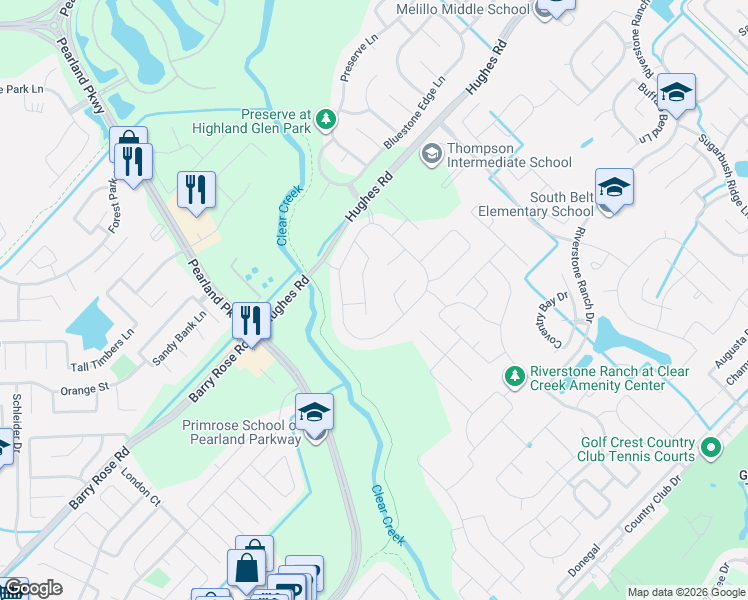 map of restaurants, bars, coffee shops, grocery stores, and more near 1917 Laguna Ridge Lane in Houston