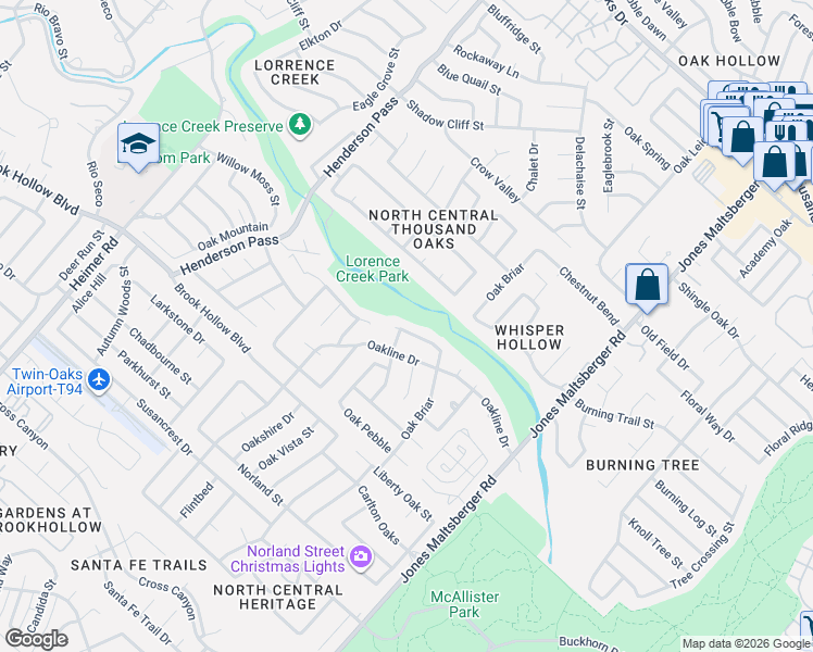 map of restaurants, bars, coffee shops, grocery stores, and more near 212 Oak Castle Drive in San Antonio