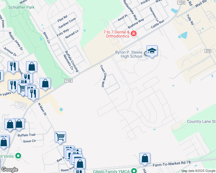 map of restaurants, bars, coffee shops, grocery stores, and more near 201 Cape Neddick in Cibolo