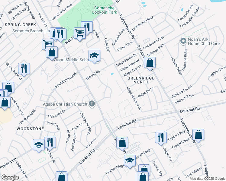 map of restaurants, bars, coffee shops, grocery stores, and more near 14442 Woods Hole Drive in San Antonio