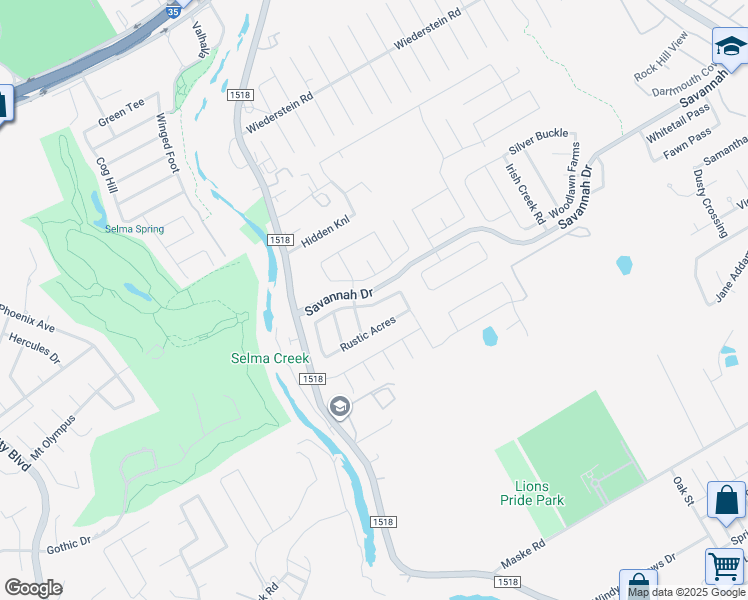 map of restaurants, bars, coffee shops, grocery stores, and more near 213 Stampede Ranch in Schertz