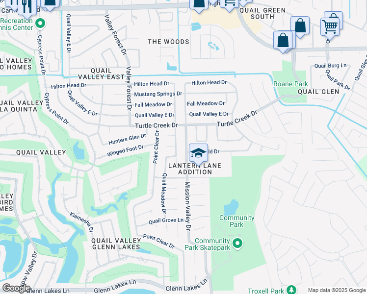 map of restaurants, bars, coffee shops, grocery stores, and more near 1934 Eastfield Drive in Missouri City