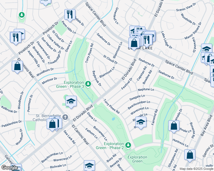 map of restaurants, bars, coffee shops, grocery stores, and more near 15526 Banff Street in Houston